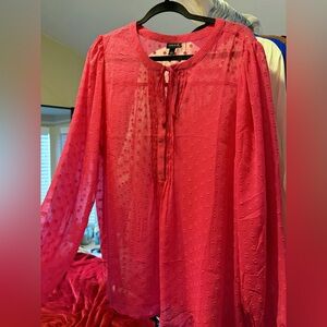 Torrid Pink Tie-Front Dotted Chiffon Blouse